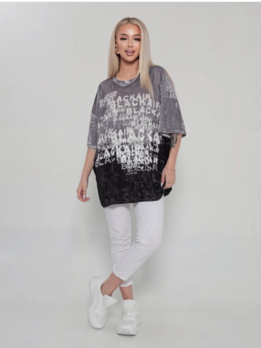 Туника велюр "Газета"  (Корея, разные  фабрики) — размеры ЕДИНЫЙ