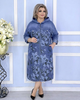 Джинсовый кардиган "Цветы" ( синий)